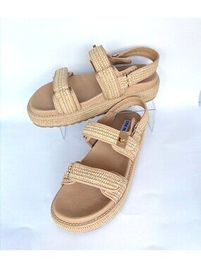 Steve Madden Bigmona Platform Sandals Natural Raffia Women Size 12